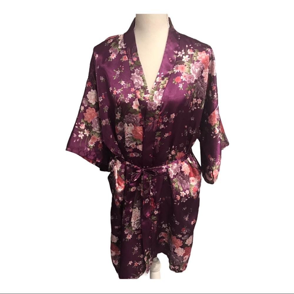 Eplaza Purple Floral Print Kimono Wrap